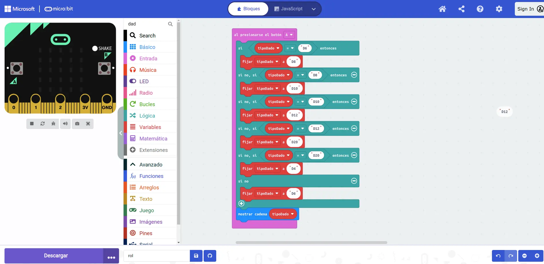 Seleccionar Tipo de Dado